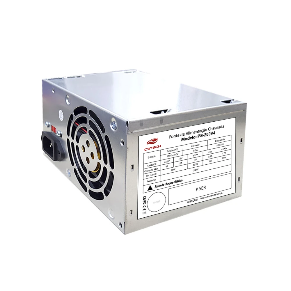 Fonte ATX 200W PS-200V4 Fan 8CM C3Tech S/cabo