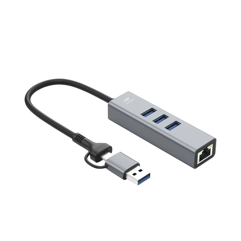 Cabo Hub USB-C 3.0 4 Portas HU-LAN1000GY C3Tech